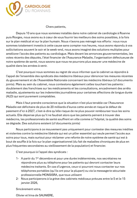 Lettre à nos patients